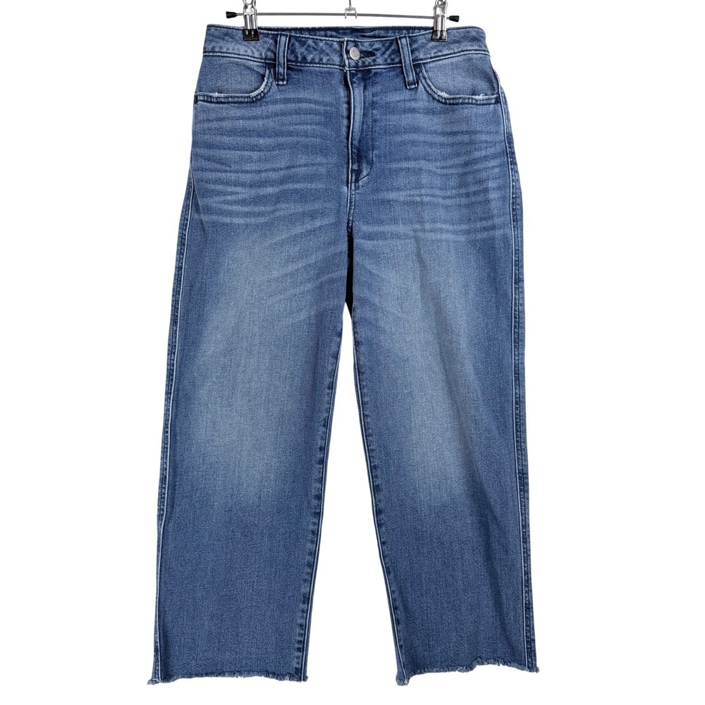 Old Navy Wide Leg Jeans Women 6 High Rise Raw Hem Cropped Casual Boho Relaxed